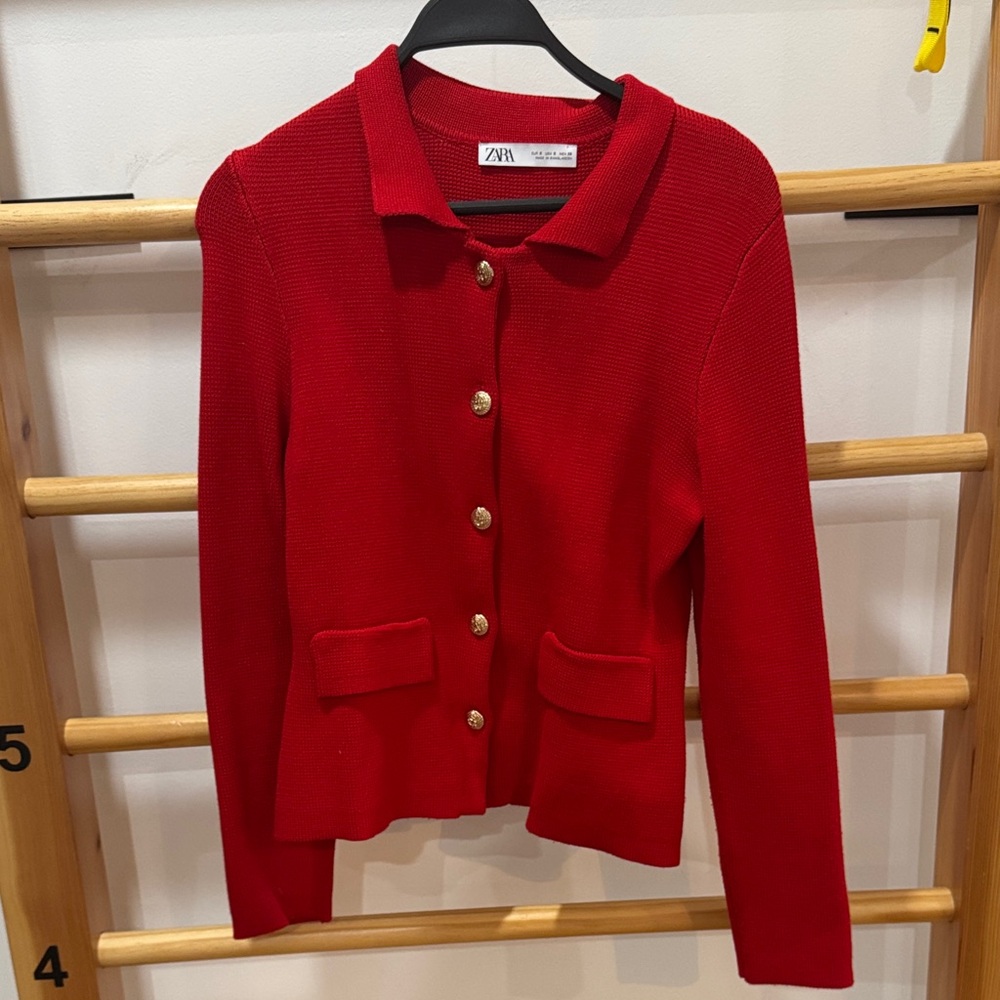 Zara Vibrant Red Knit Cardigan